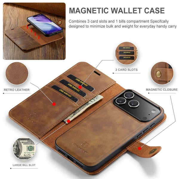 DG MING iPhone 17 Pro 2-i-1 Magnet Flip Cover - Brun