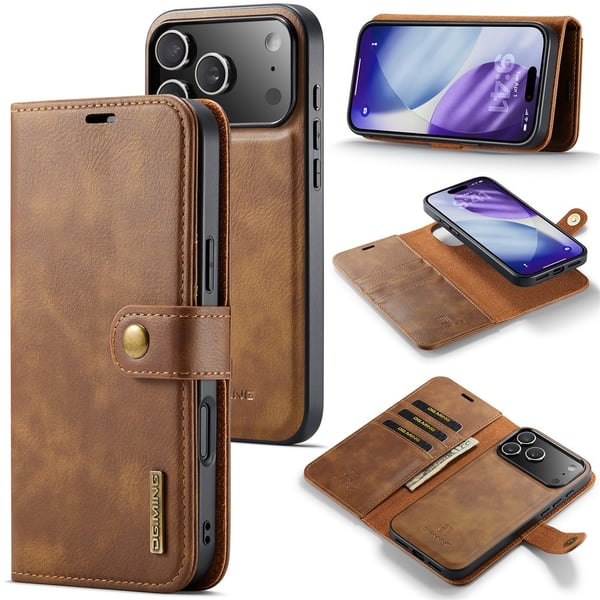 DG MING iPhone 17 Pro 2-i-1 Magnet Flip Cover - Brun