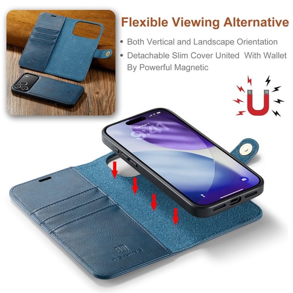 DG MING iPhone 17 Pro 2-i-1 Magnet Flip Cover - Blå