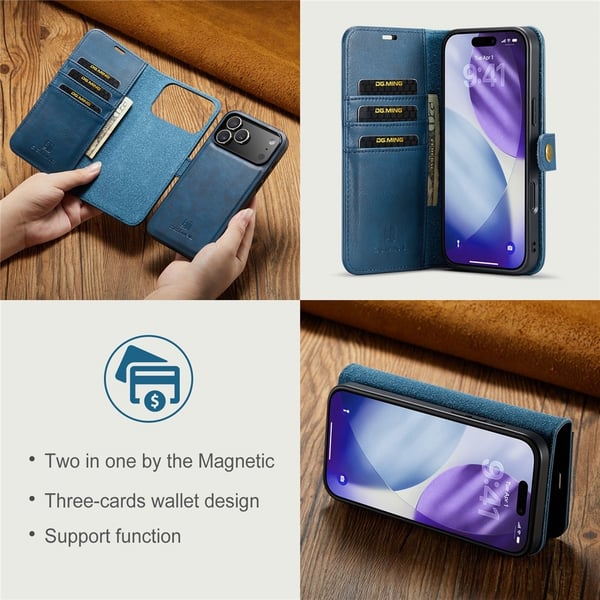 DG MING iPhone 17 Pro 2-i-1 Magnet Flip Cover - Blå