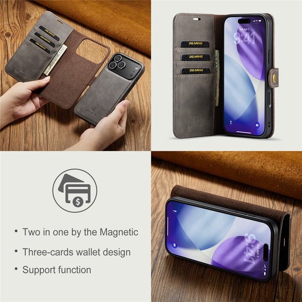 DG MING iPhone 17 Pro 2-i-1 Magnet Flip Cover - Grå