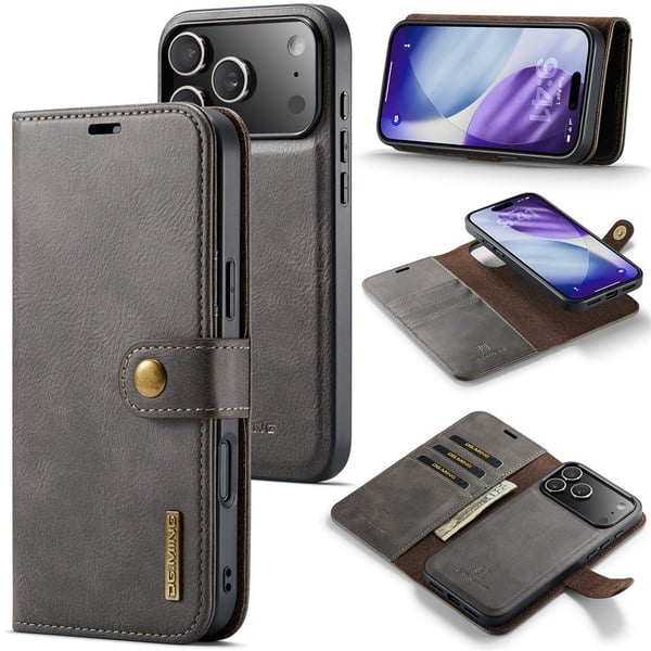 DG MING iPhone 17 Pro 2-i-1 Magnet Flip Cover - Grå