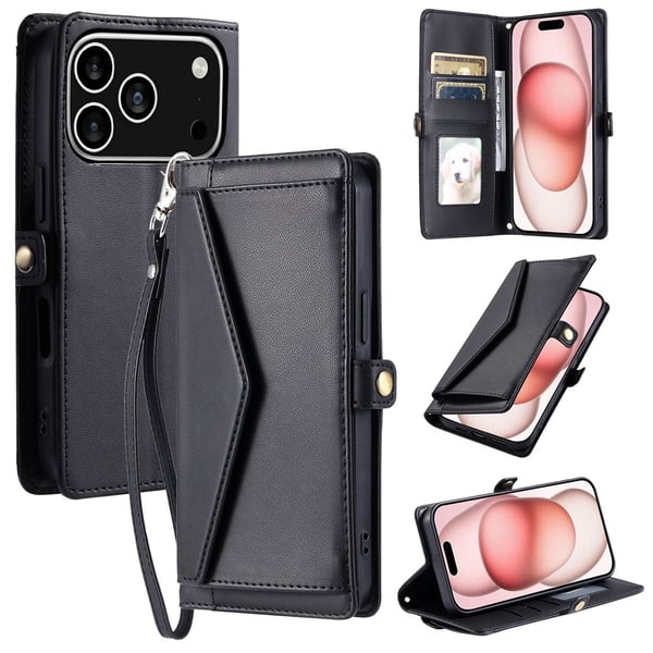 SKALO iPhone 17 Pro PU-Læder Kuvert Flip Cover - Sort