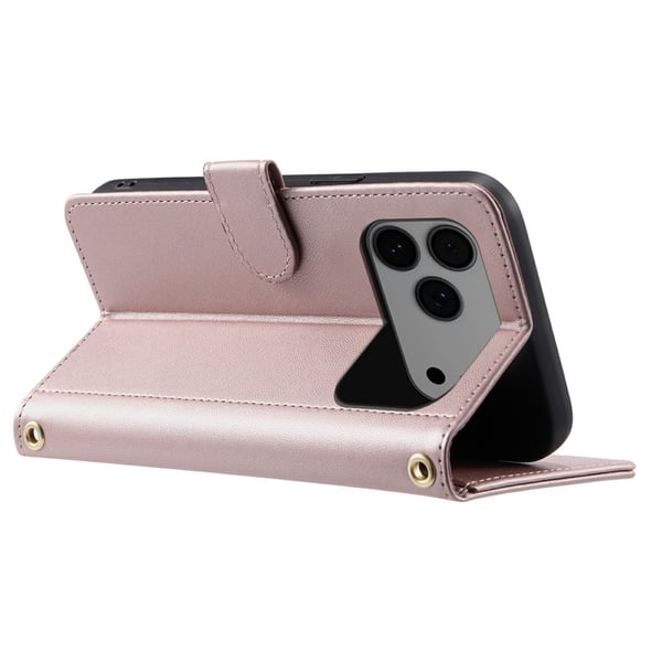 SKALO iPhone 17 Pro Tikattu Olkahihna Lompakkokotelo - Ruusukulta