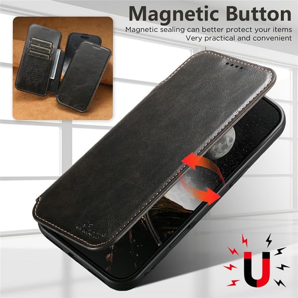 SKALO iPhone 17 Pro SUTENI J05 PU-Læder Flip Cover - Sort