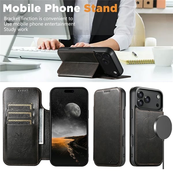 SKALO iPhone 17 Pro SUTENI J05 PU-Læder Flip Cover - Sort