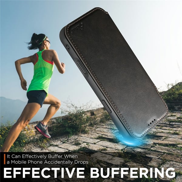SKALO iPhone 17 Pro SUTENI J05 PU-Læder Flip Cover - Sort