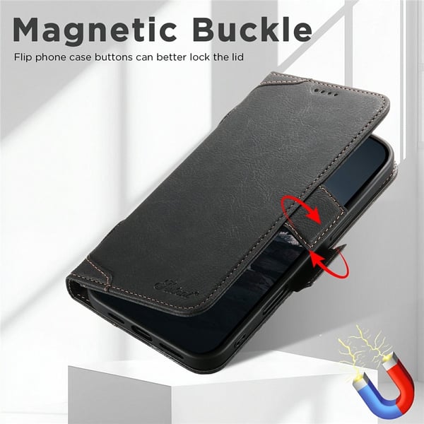 SKALO iPhone 17 Pro SUTENI J07 PU-Læder Flip Cover - Sort