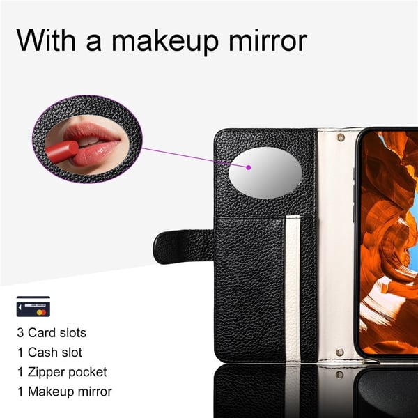 SKALO iPhone 17 Pro ESEBLE E11 Litchi Mirror Flip Cover - Sort