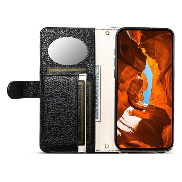 SKALO iPhone 17 Pro ESEBLE E11 Litchi Mirror Flip Cover - Sort