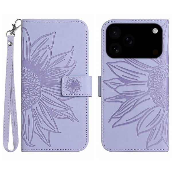 SKALO iPhone 17 Pro Præget Blomst Flip Cover - Lilla