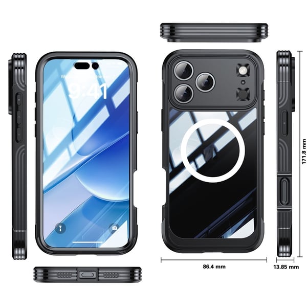 SKALO iPhone 17 Pro Max Shockproof Clear Hybrid+Skærmbeskyttelse Cover - Sort