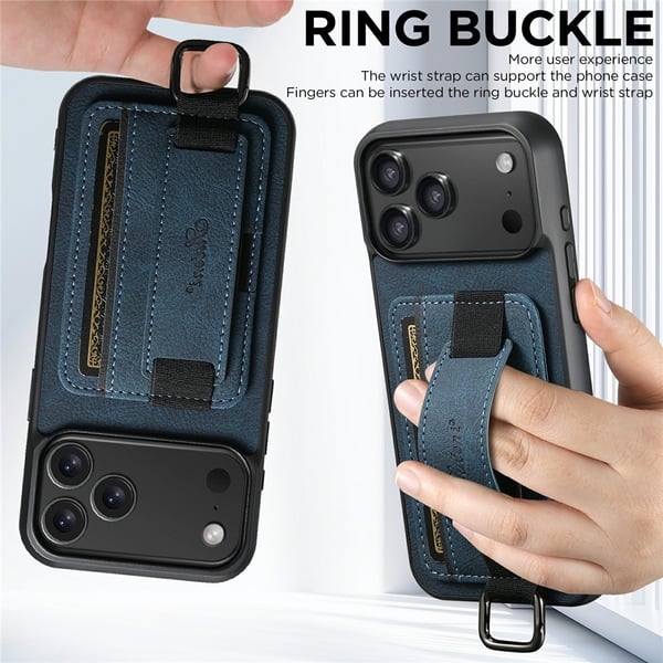 SKALO iPhone 17 Pro Max SUTENI H13 PU-læder Kortholder Cover - Blå