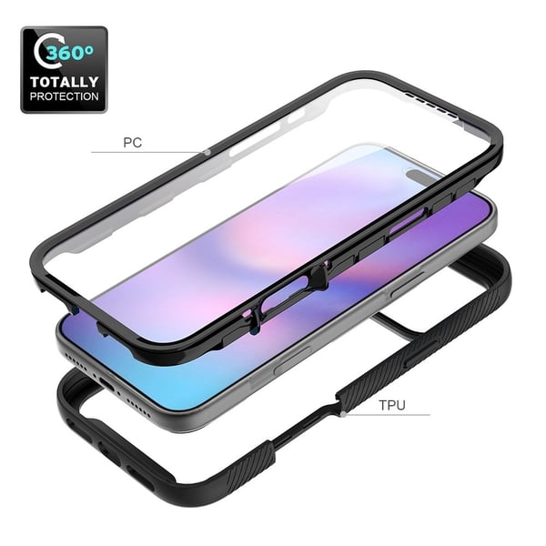 SKALO iPhone 17 Pro Max Shockproof Clear Hybrid+Skærmbeskyttelse Cover - Sort