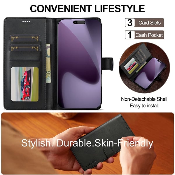 SKALO iPhone 17 Pro Max LC.IMEEKE Premium PU-læder Flip Cover - Sort