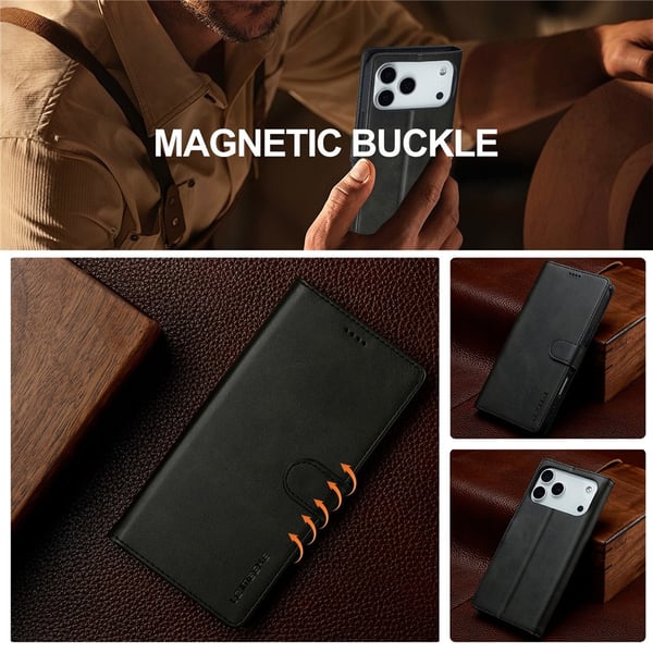 SKALO iPhone 17 Pro Max LC.IMEEKE Premium PU-læder Flip Cover - Sort