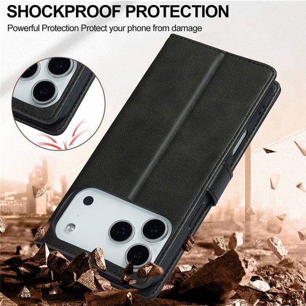 SKALO iPhone 17 Pro Max LC.IMEEKE Premium PU-læder Flip Cover - Sort