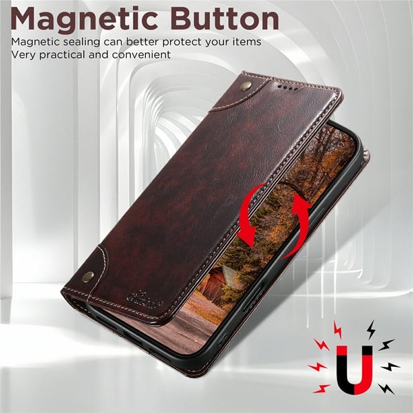 SKALO iPhone 17 Pro Max SUTENI PU-Læder Flip Cover - Brun