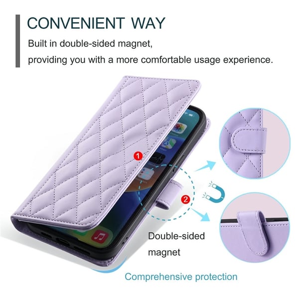 SKALO iPhone 17 Pro Max Quiltet Skulderrem Flip Cover - Lilla