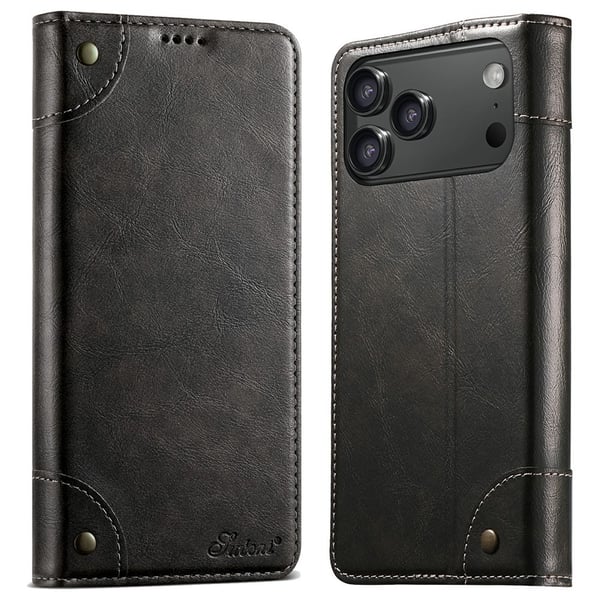 SKALO iPhone 17 Pro Max SUTENI PU-Læder Flip Cover - Sort
