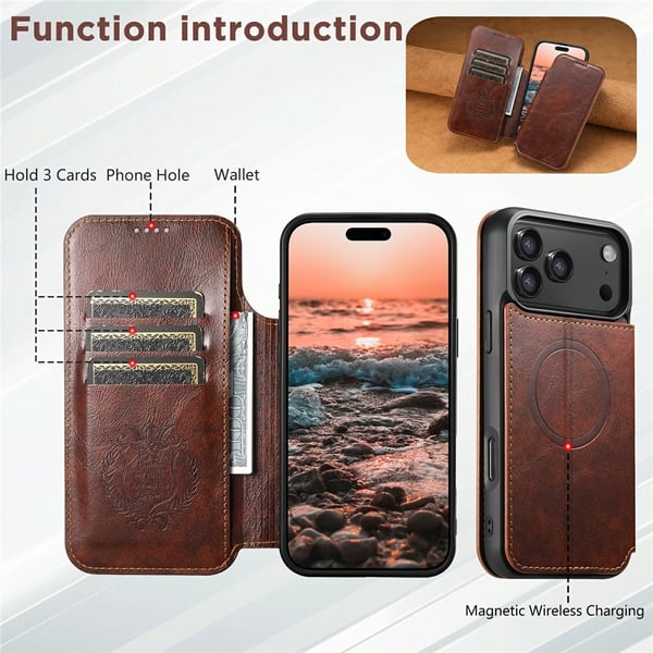 SKALO iPhone 17 Pro Max SUTENI J05 PU-Læder Flip Cover - Khaki