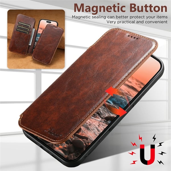 SKALO iPhone 17 Pro Max SUTENI J05 PU-Læder Flip Cover - Khaki