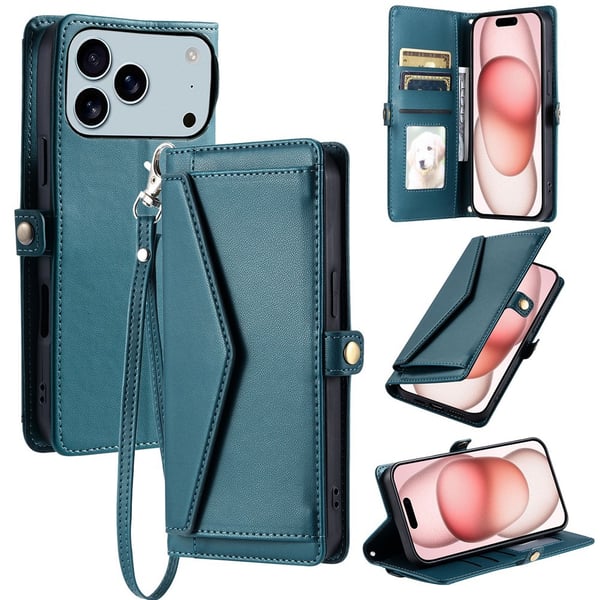 SKALO iPhone 17 Pro Max PU-Læder Kuvert Flip Cover - Grøn