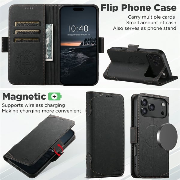 SKALO iPhone 17 Pro Max SUTENI J07 PU-Læder Flip Cover - Sort