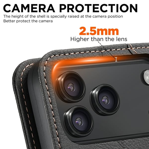 SKALO iPhone 17 Pro Max SUTENI J07 PU-Læder Flip Cover - Sort