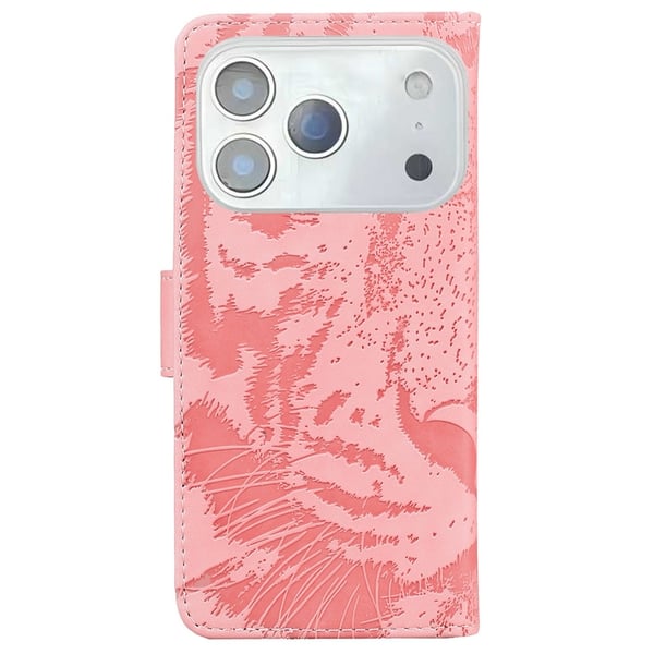 SKALO iPhone 17 Pro Max Præget Tiger Flip Cover - Pink