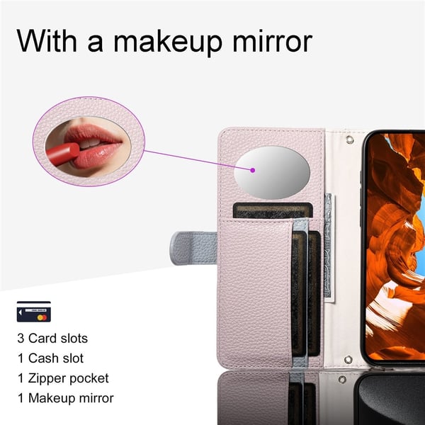 SKALO iPhone 17 Pro Max ESEBLE E11 Litchi Mirror Lompakkokotelo - Pinkki