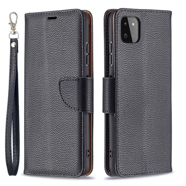 SKALO Samsung A22 5G Premium Litchi Flip Cover - Sort