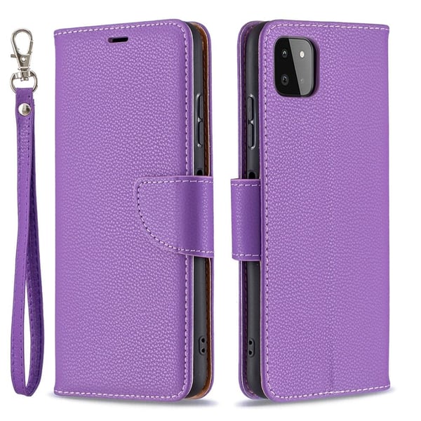 SKALO Samsung A22 5G Premium Litchi Flip Cover - Lilla