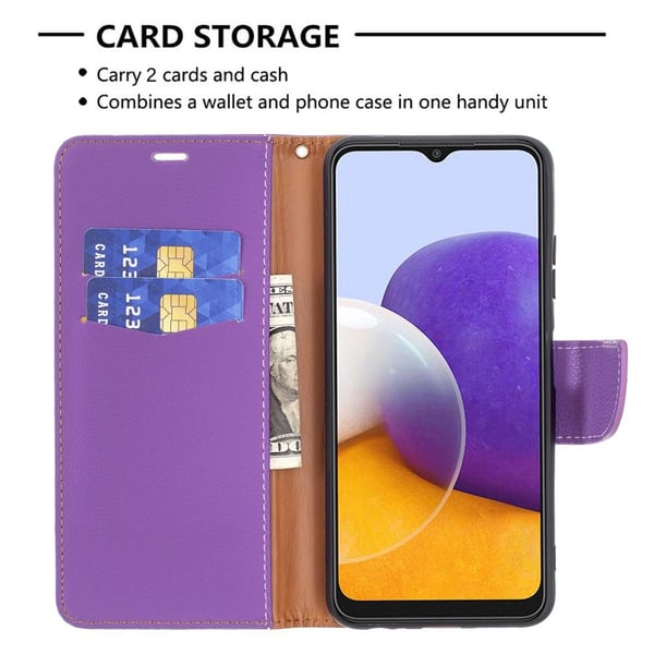 SKALO Samsung A22 5G Premium Litchi Flip Cover - Lilla