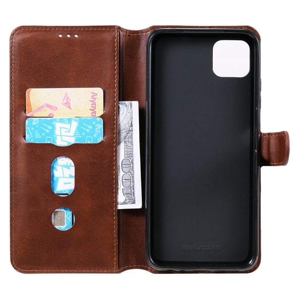 SKALO Samsung A22 5G Classic Pungetui - Brun