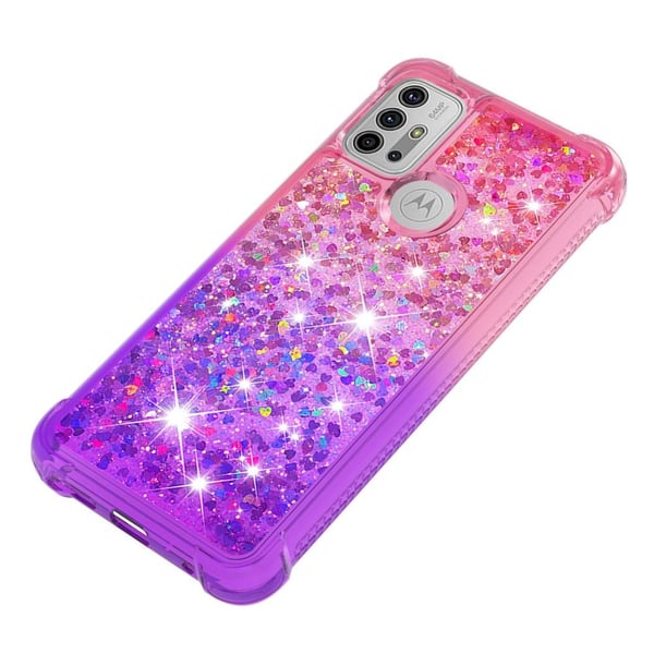 SKALO Moto G20/G30 Kvicksand Glitter Hjerter TPU Cover - Pink-Lilla