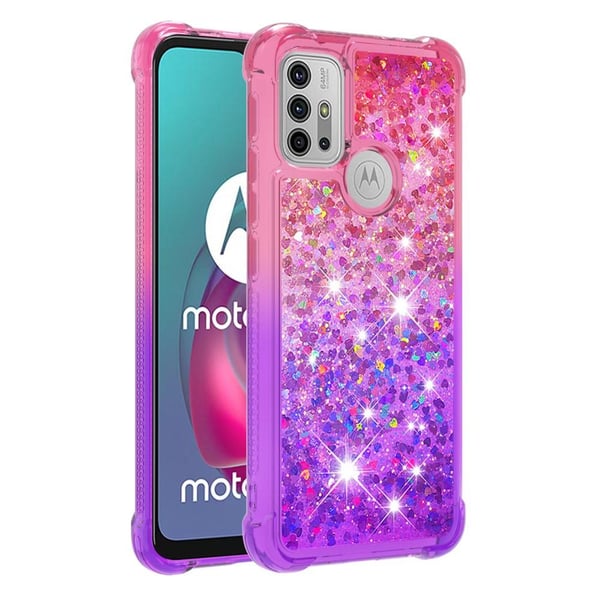 SKALO Moto G20/G30 Kvicksand Glitter Hjerter TPU Cover - Pink-Lilla