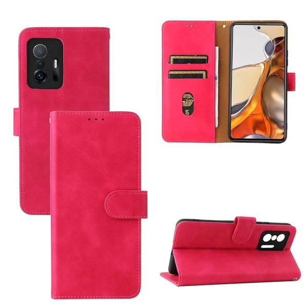 SKALO Xiaomi 11T/11T Pro Matt PU-læderpungetui - Cerise