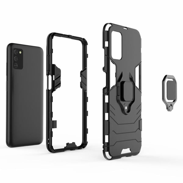 SKALO Samsung A02s / A03s Armor Hybrid metal ring cover - Sort