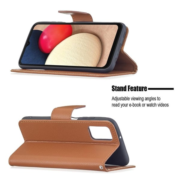 SKALO Samsung A02s / A03s Premium Litchi Flip Cover - Brun