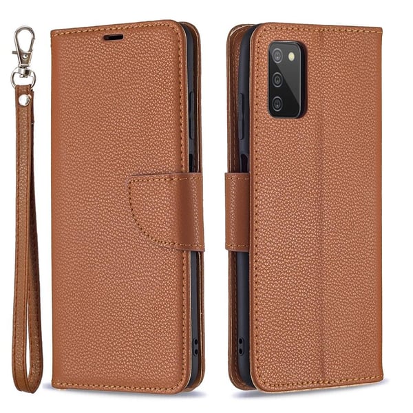 SKALO Samsung A02s / A03s Premium Litchi Flip Cover - Brun