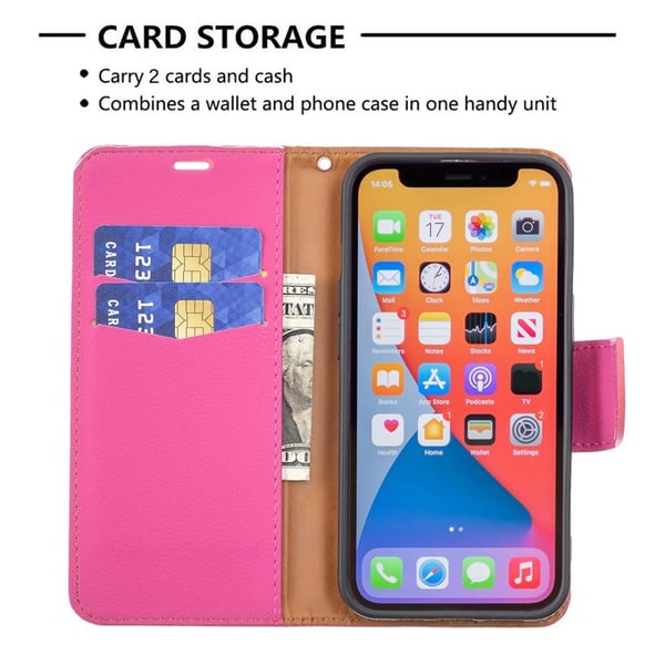 SKALO iPhone 13 Pro Premium Litchi Lompakkokotelo - Cerise