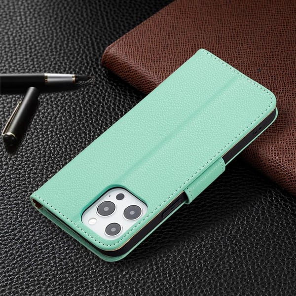 SKALO iPhone 13 Pro Max Premium Litchi Flip Cover - Turkis