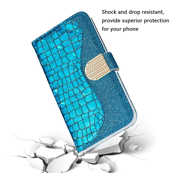 SKALO iPhone 13 Pro Max Croco Glittery tegnebog etui  - Blå