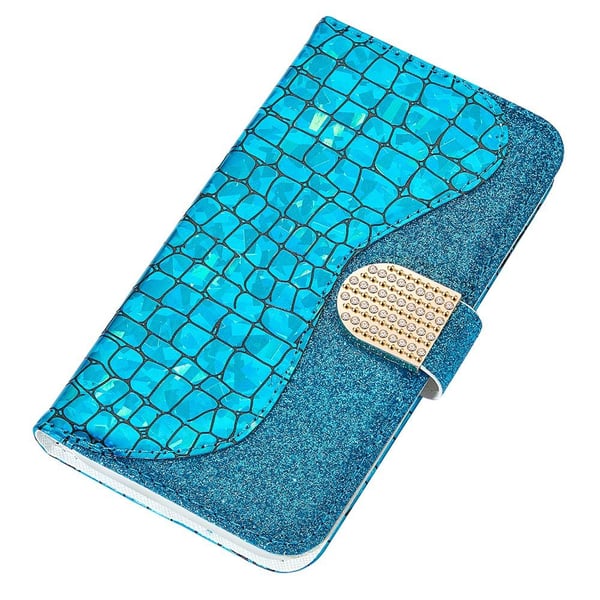 SKALO iPhone 13 Pro Max Croco Glittery tegnebog etui  - Blå