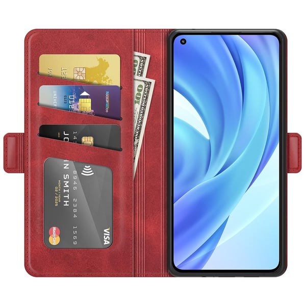 SKALO Xiaomi Mi 11 Lite Premium Wallet Lompakkokotelo - Punainen
