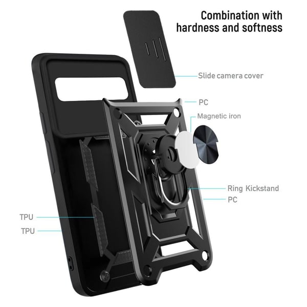 SKALO Google Pixel 6 Armor Hybrid Metal Ring Camera Slider - Sort