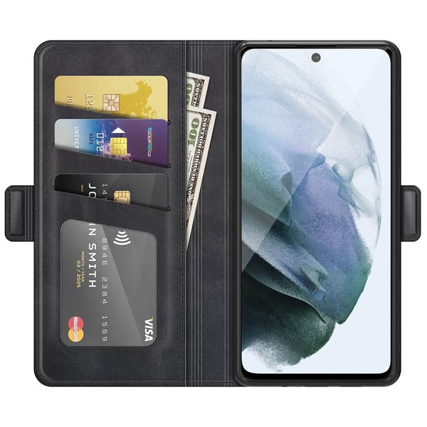 SKALO Samsung S21 FE Premium Wallet Flip Cover - Sort