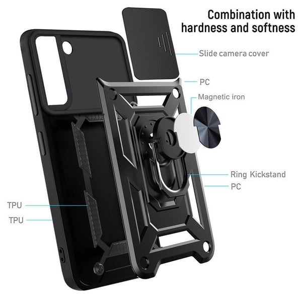 SKALO Samsung S22 Armor Hybrid Metal Ring Camera Slider - Sort