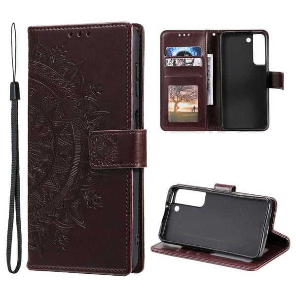 SKALO Samsung S22 Mandala Flip Cover - Mørkebrun